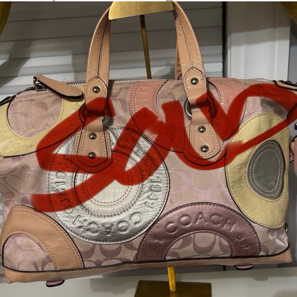Sold Coach Pink and Silver Patchwork Satchel